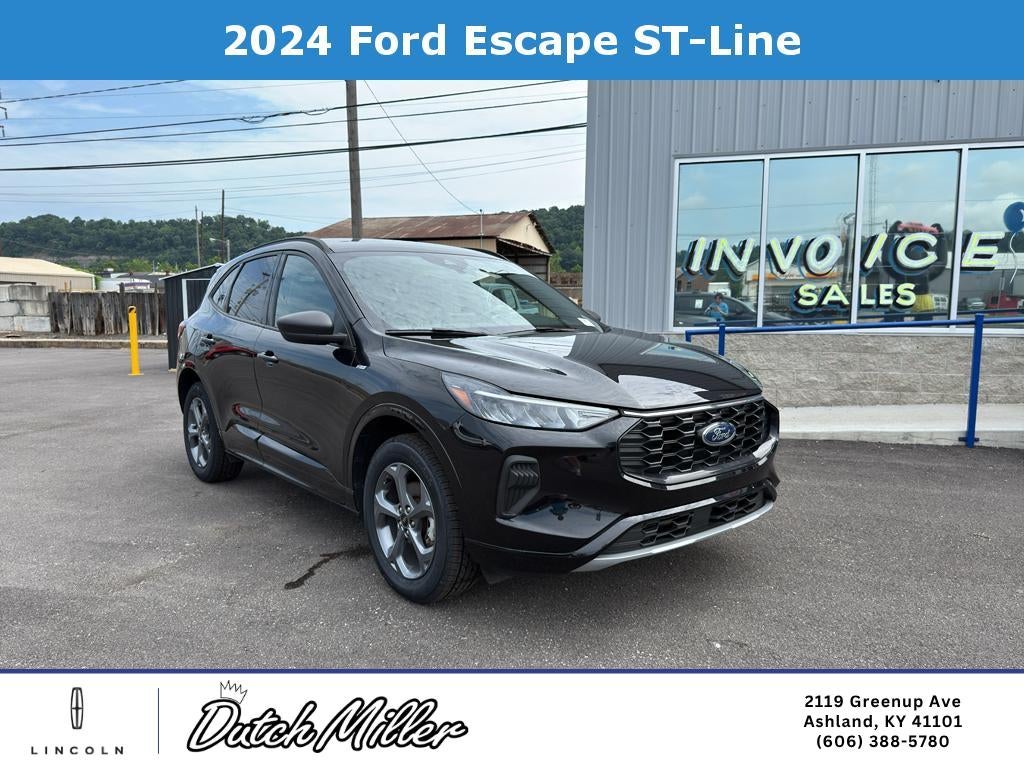 2024 Ford Escape ST-Line in Agate Black Metallic — front three-quarter view