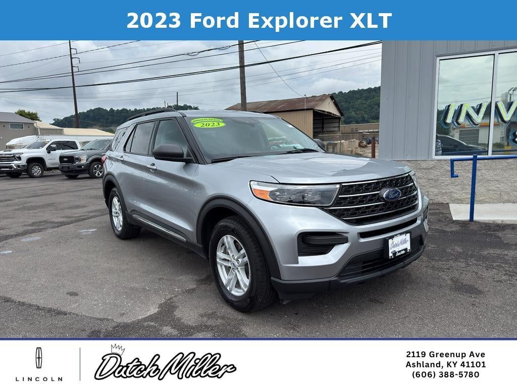 2023 Ford Explorer XLT in Iconic Silver Metallic — front three-quarter view