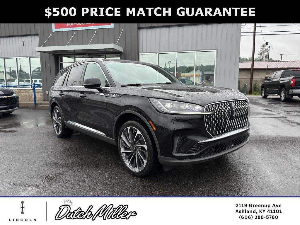 2026 Lincoln Aviator Reserve in Infinite Black Metallic Clearcoat — front three-quarter view