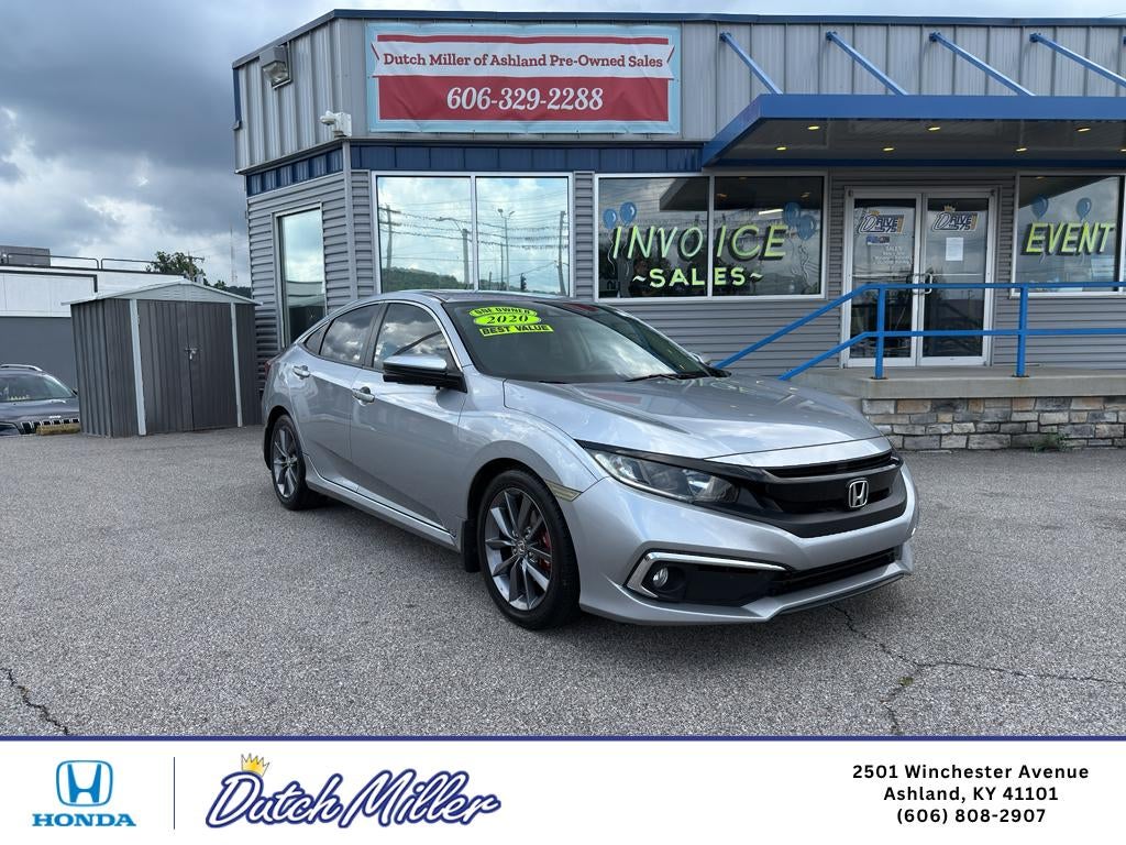 2020 Honda Civic EX in Lunar Silver Metallic — front three-quarter view