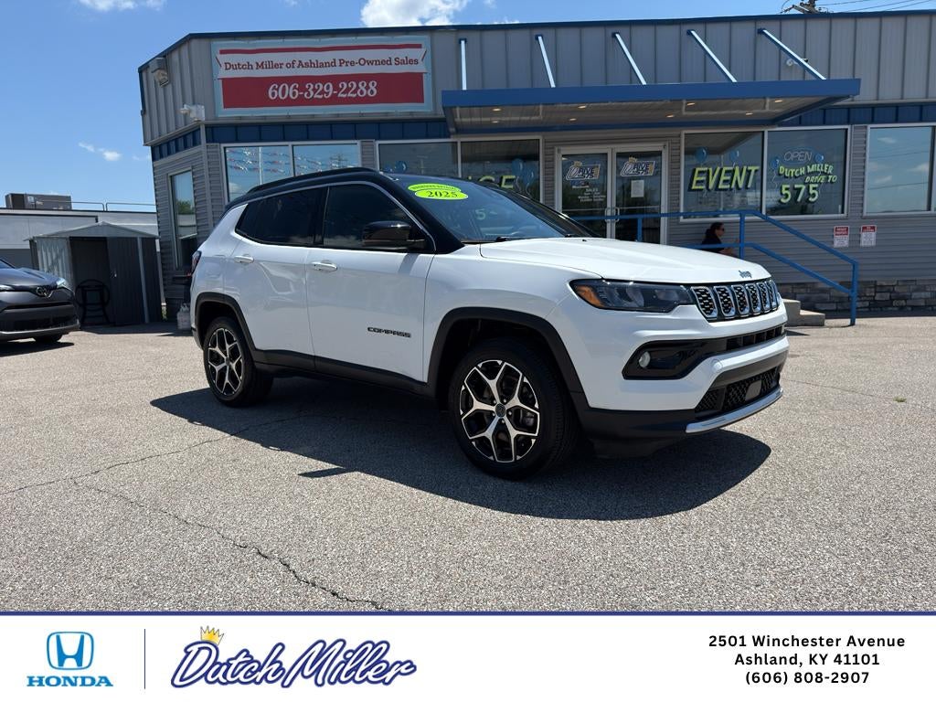 2025 Jeep Compass Limited in Bright White Clearcoat — front three-quarter view